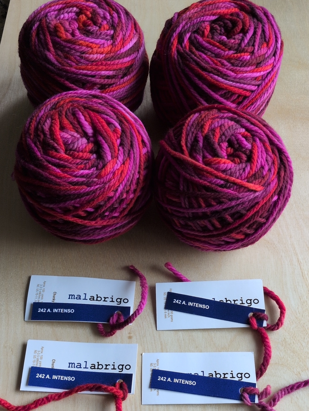 Malabrigio Chunky, 4 Balls ! 100% Kettle Dyed Merino Wool De-stash!